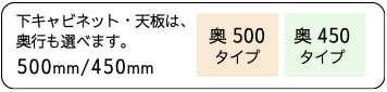 下キャビネット・天板は奥行も選べます